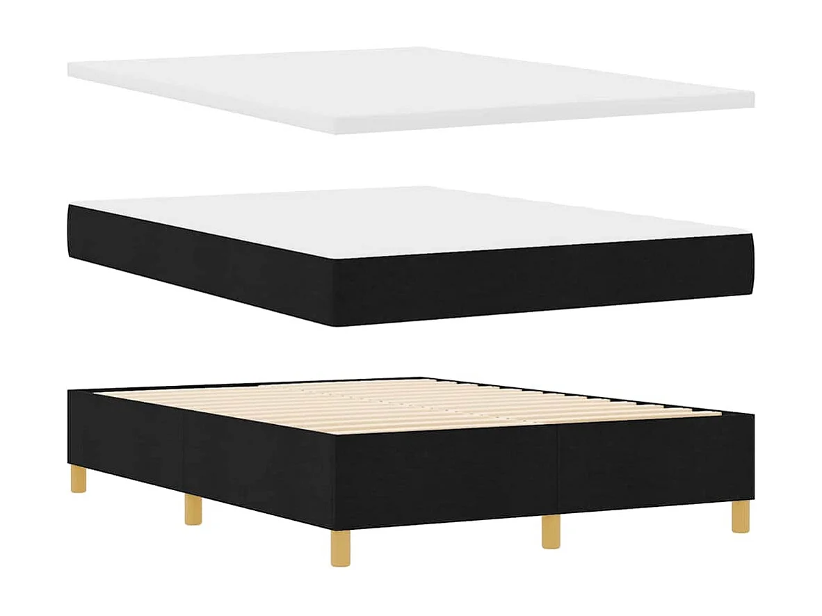 Cama tipo Box Spring con cabecera Negro 140 x 200 cm tela