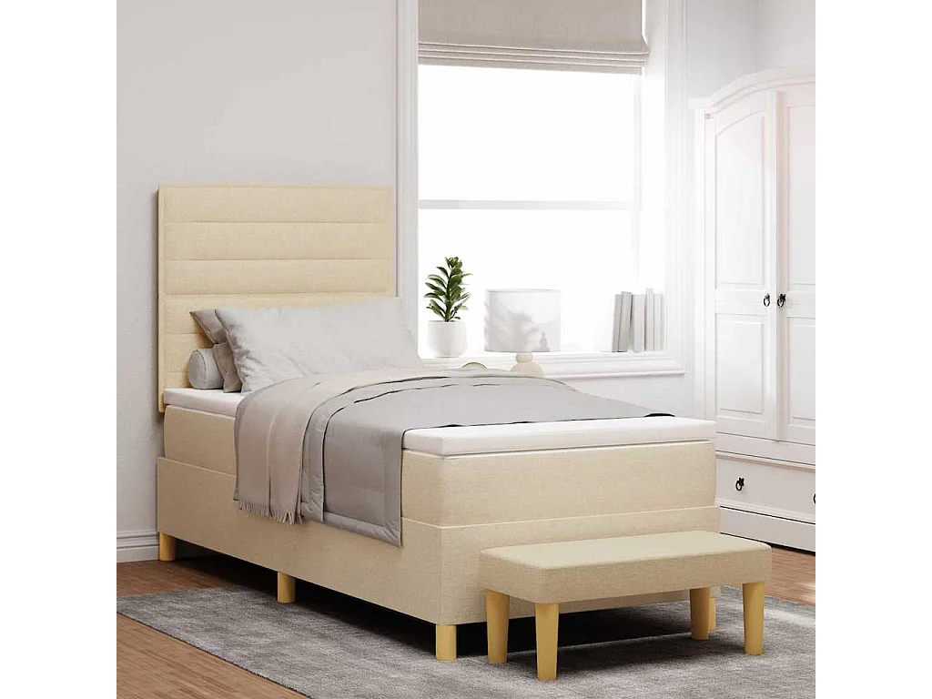 Cama tipo Box Spring con colchón Crema 80 x 200 cm tela