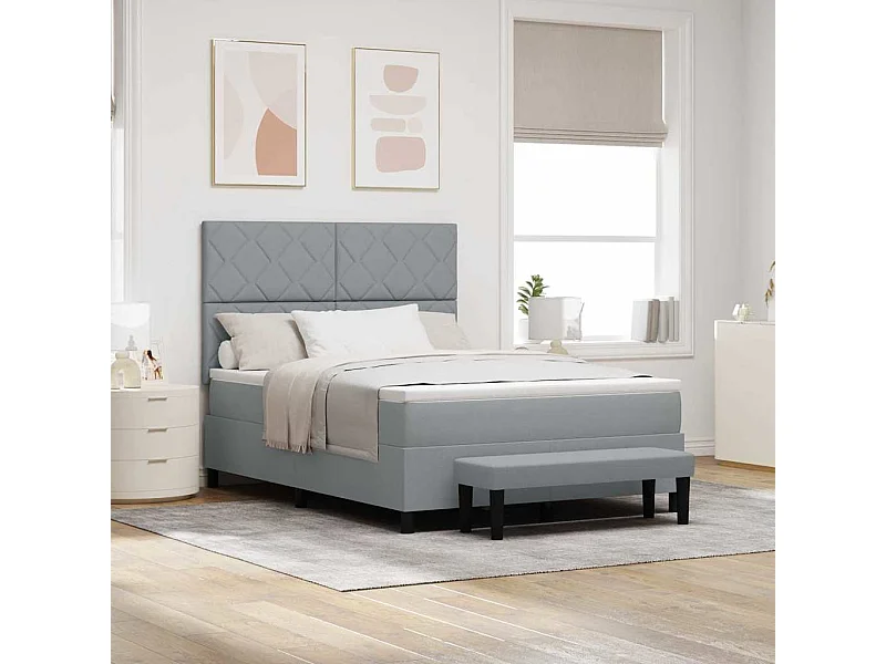 Cadre de lit avec matelas Gris clair 140 x 190 cm tissu