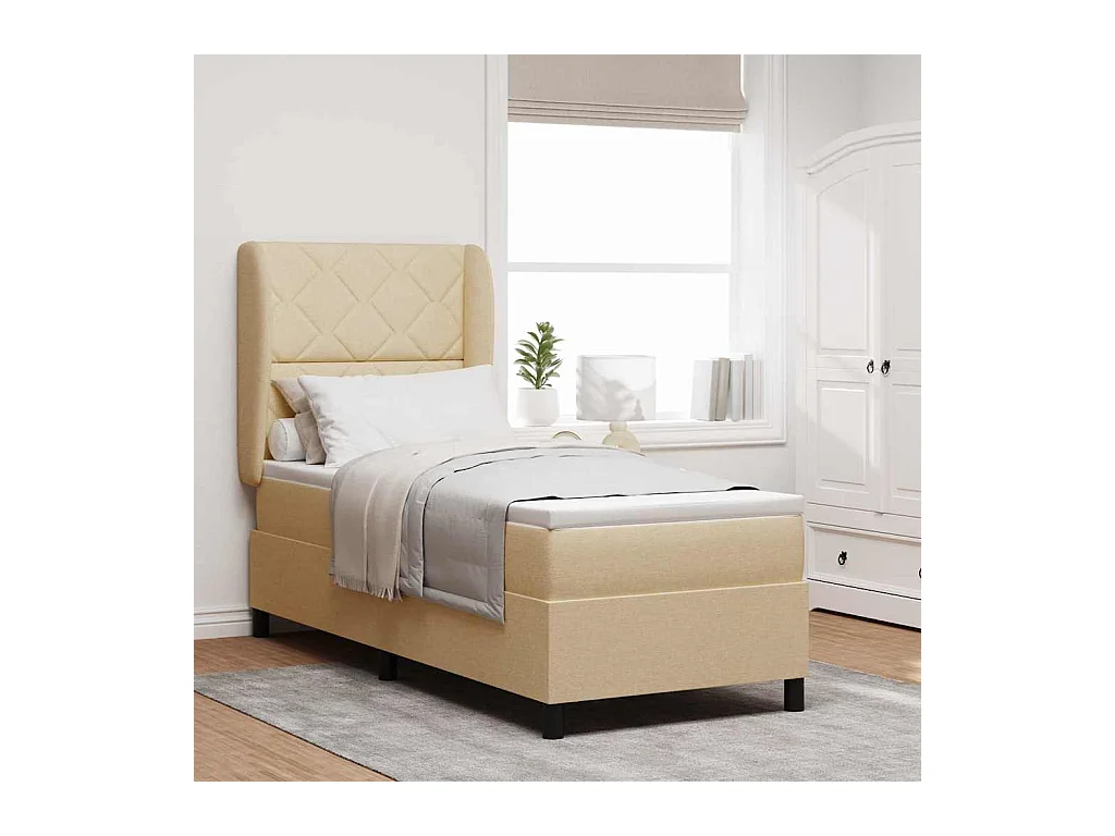 Cama tipo Box Spring con colchón Crema 80 x 200 cm tela