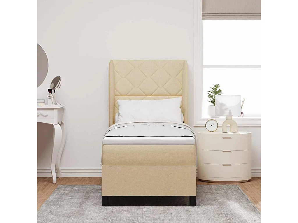Cadre de lit avec matelas Crème 80 x 200 cm tissu