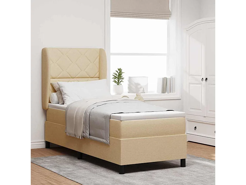 Cama tipo Box Spring con colchón Crema 80 x 200 cm tela