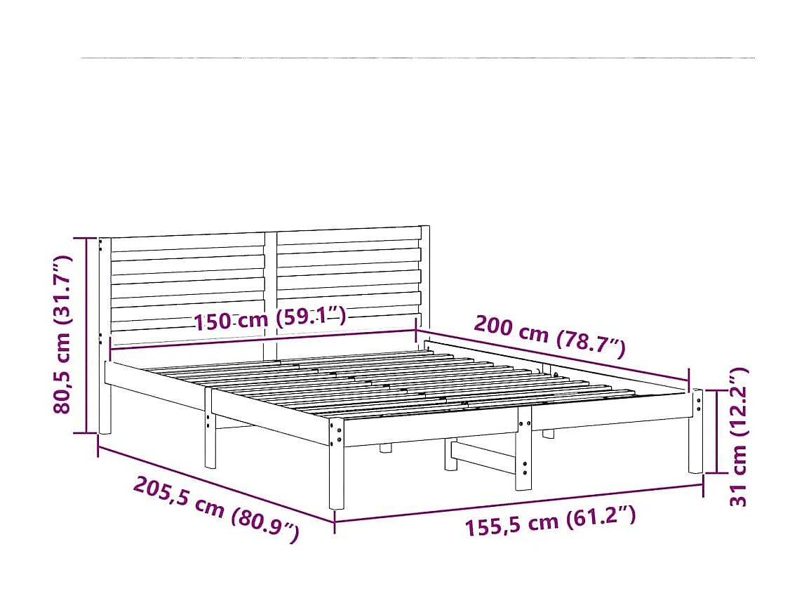 Cadre de lit Marron cire 150 x 200 cm Bois massif en pin