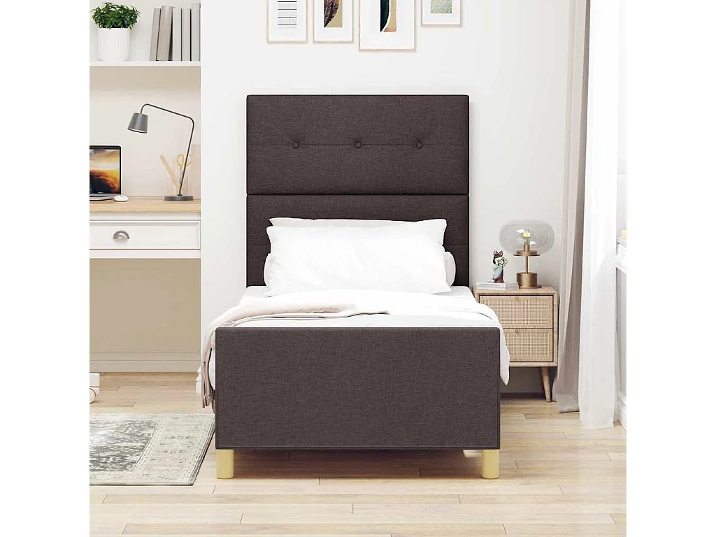 Cadre de lit avec tête de lit Marron foncé 90 x 190 cm tissu