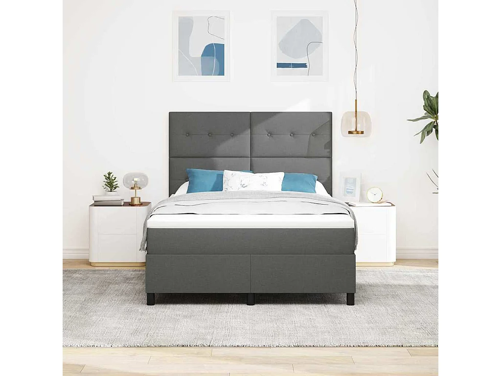 Cadre de lit avec matelas Gris foncé 160 x 200 cm tissu
