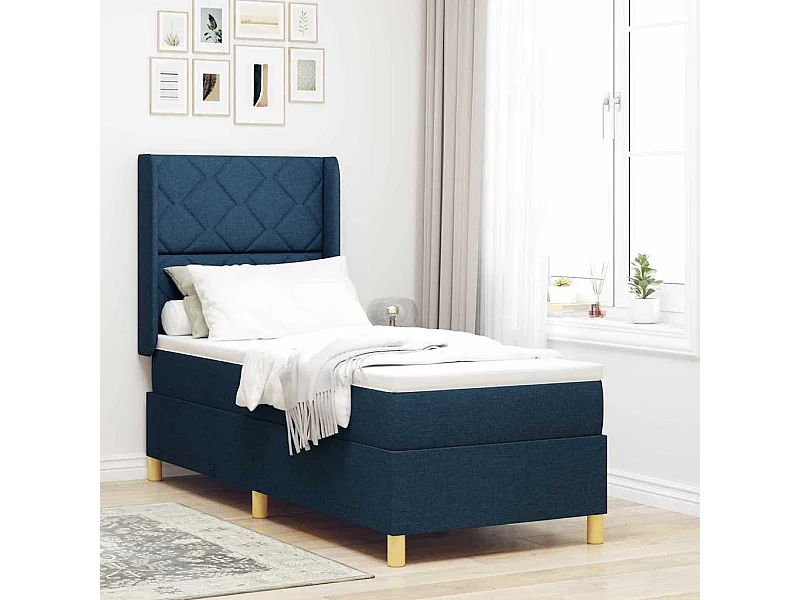Cama Box Spring com colchão Azul 80 x 200 cm tecido