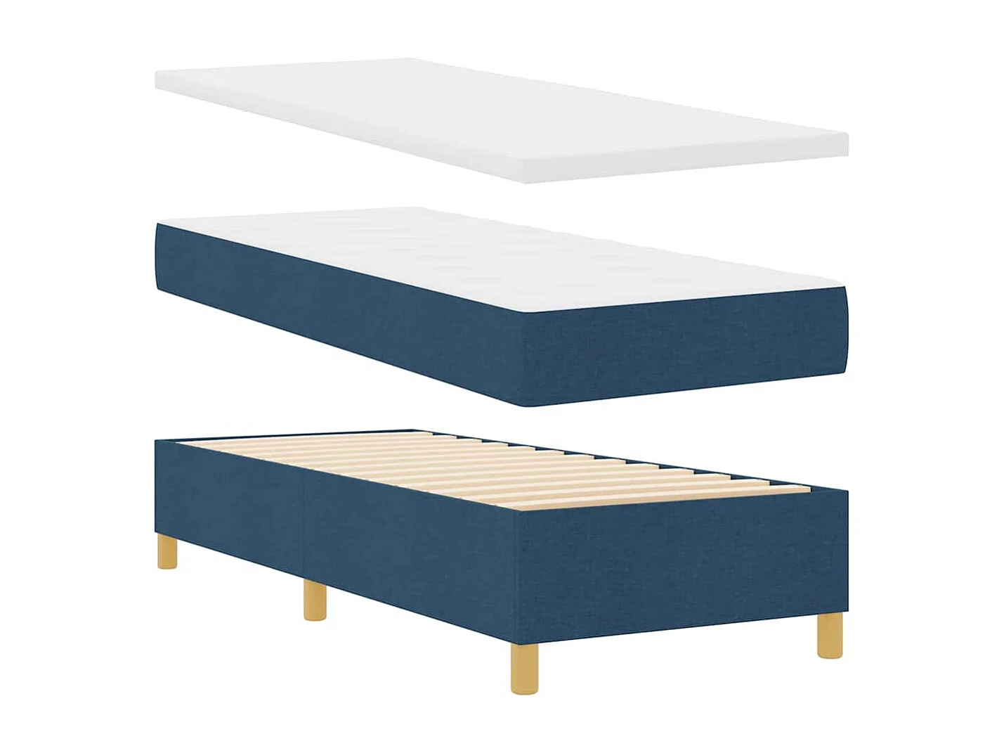 Cama Box Spring com colchão Azul 80 x 200 cm tecido