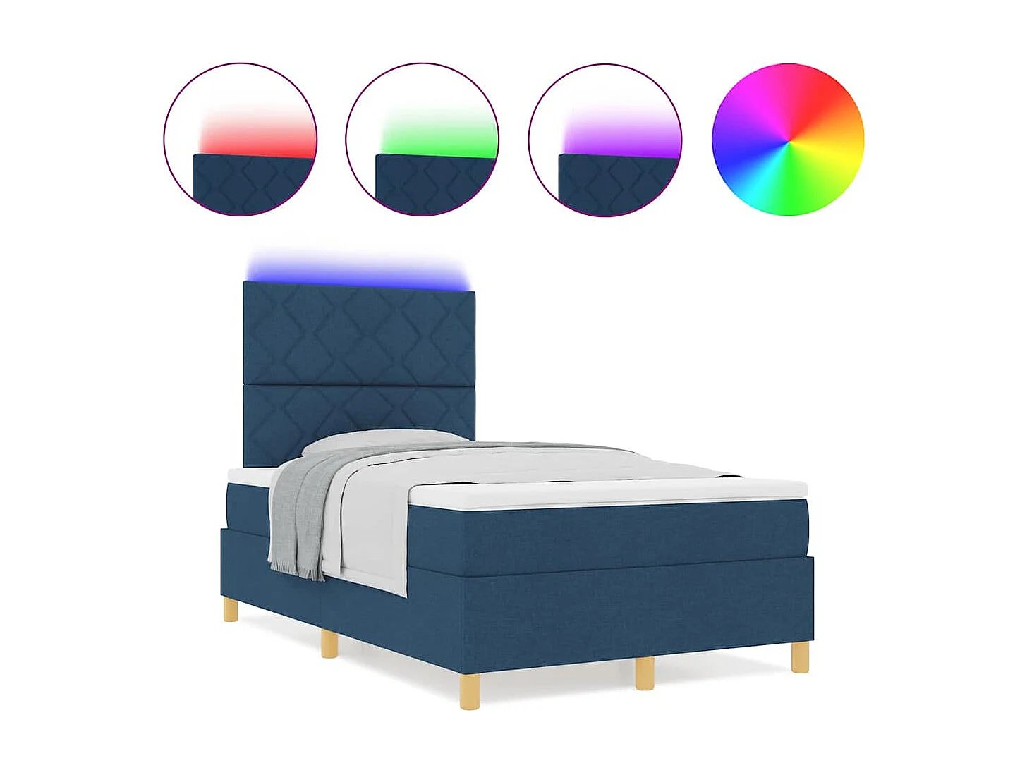 Cama tipo Box Spring con colchón Azul 120 x 200 cm tela