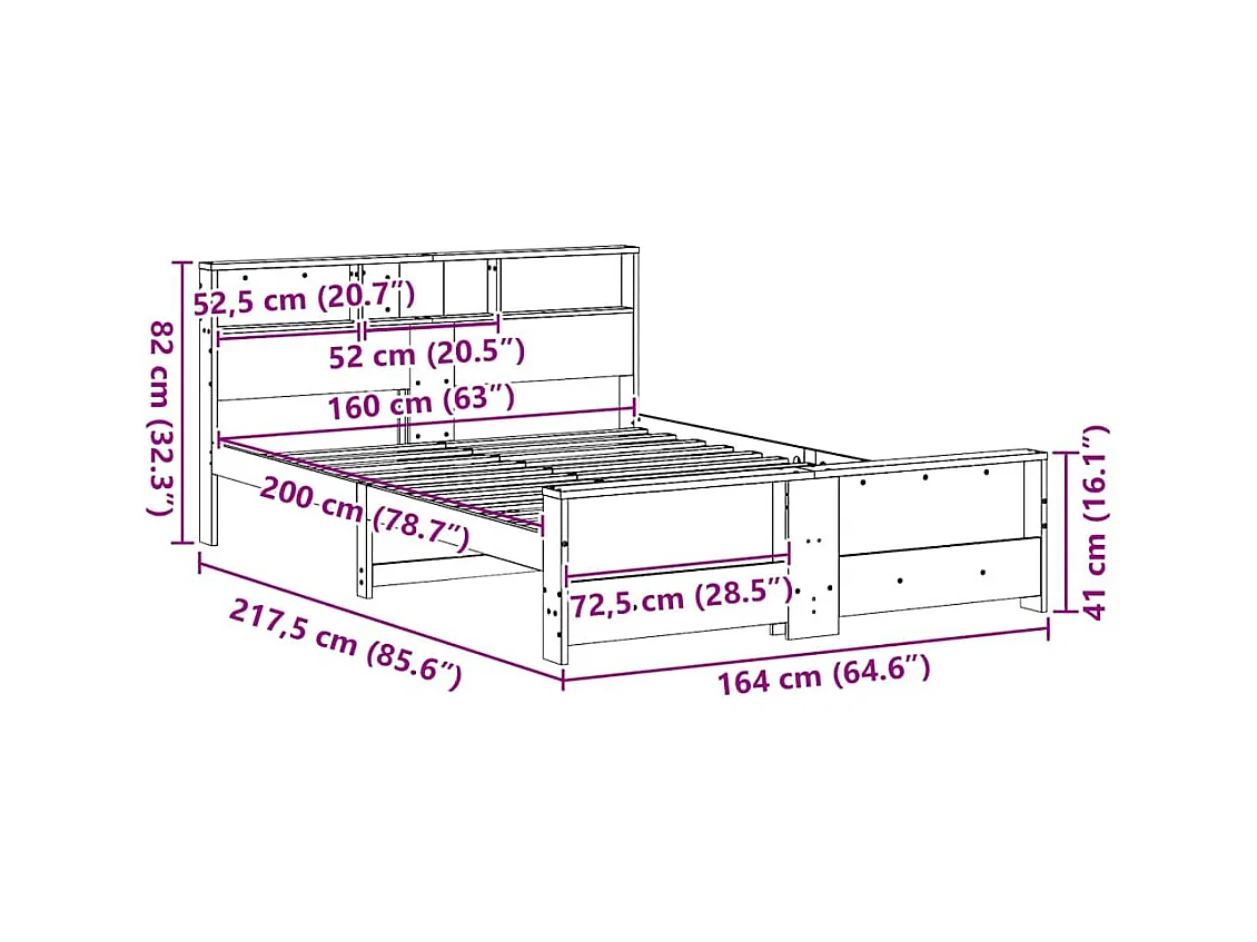 Cadre de lit Marron cire 160 x 200 cm Bois massif en pin
