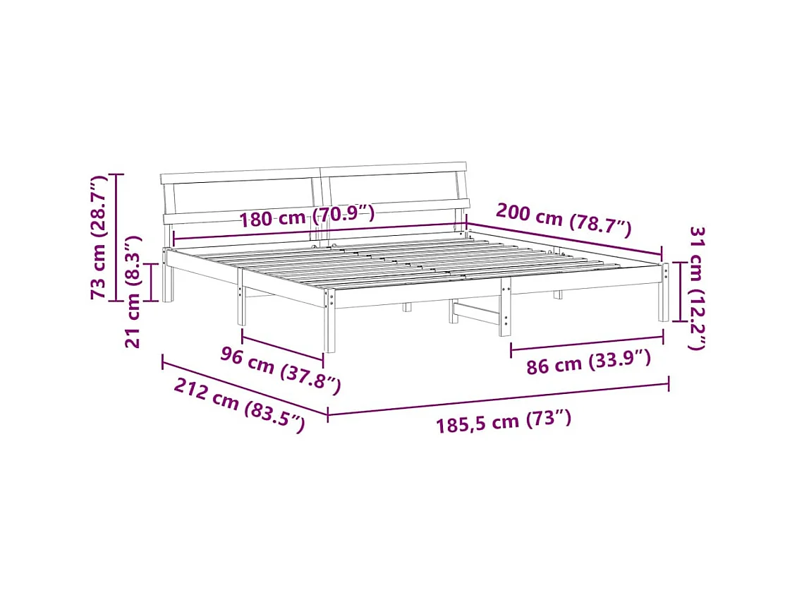 Cadre de lit Marron 180 x 200 cm Bois massif en pin