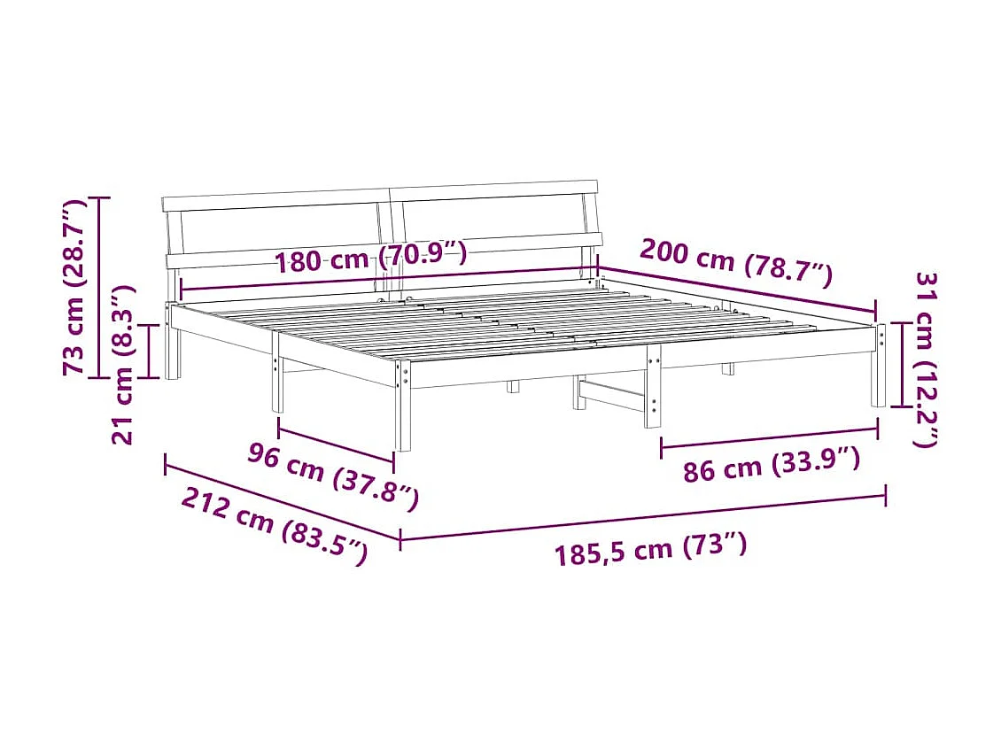 Cadre de lit Marron 180 x 200 cm Bois massif en pin