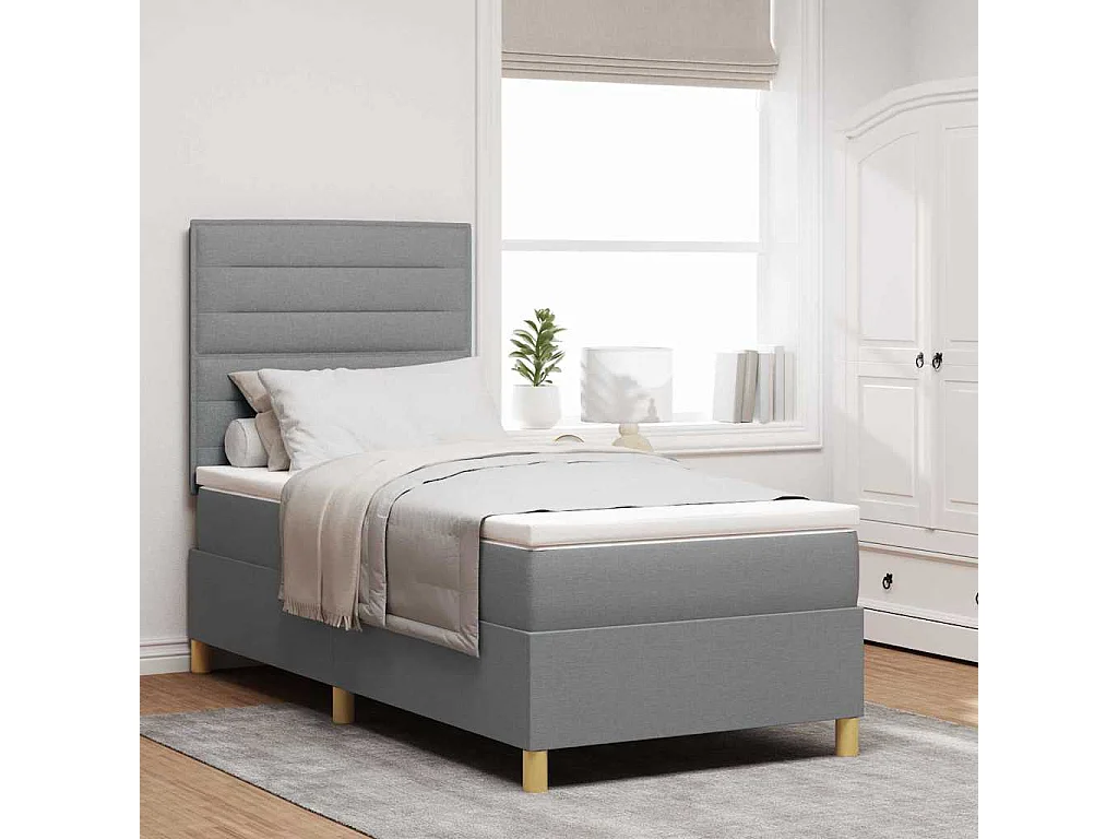Cama tipo Box Spring con cabecera Gris claro 100 x 200 cm tela
