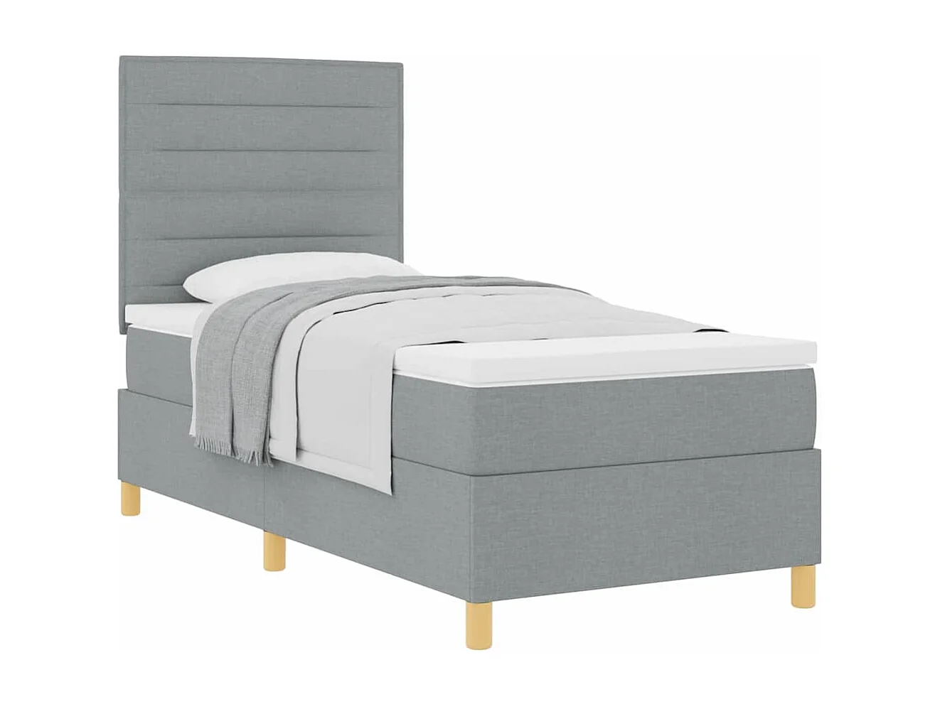 Cama tipo Box Spring con cabecera Gris claro 100 x 200 cm tela