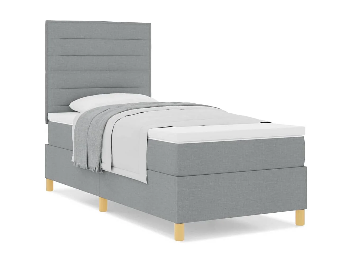 Cama tipo Box Spring con cabecera Gris claro 100 x 200 cm tela