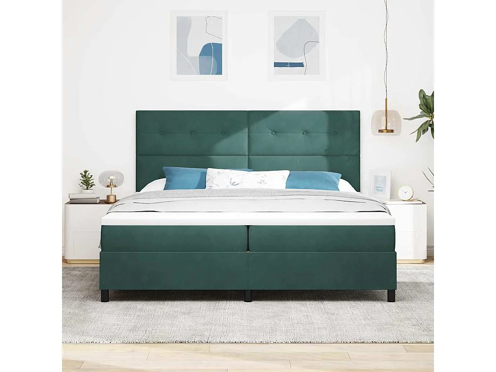 Cama tipo Box Spring Verde oscuro 200 x 200 cm Terciopelo