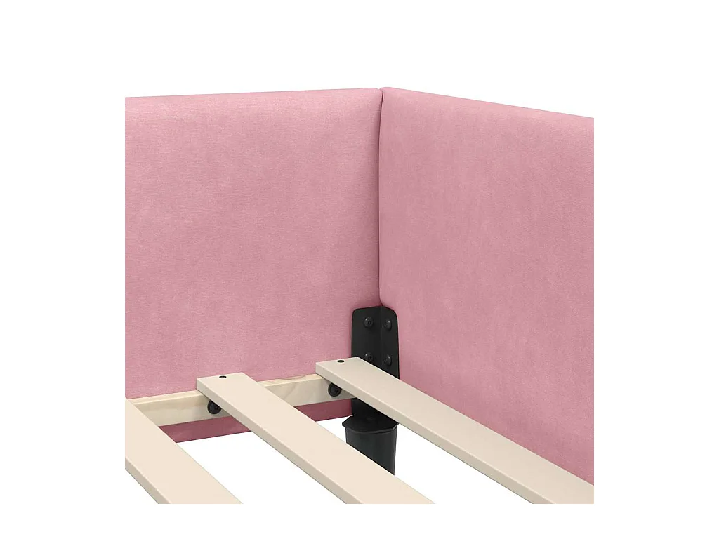 Cadre de lit d'angle Rose 90 x 190 cm Velours et bois stratifié