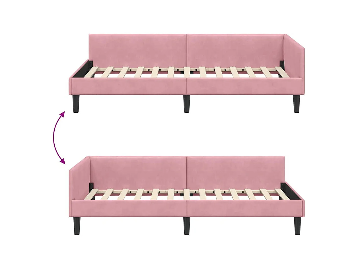Cadre de lit d'angle Rose 90 x 190 cm Velours et bois stratifié