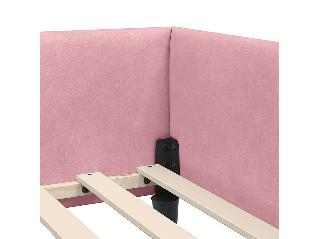 Cadre de lit d'angle Rose 90 x 190 cm Velours et bois stratifié