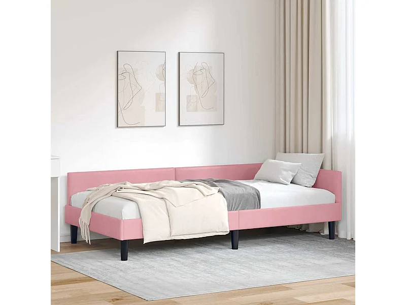 Cadre de lit d'angle Rose 90 x 190 cm Velours et bois stratifié