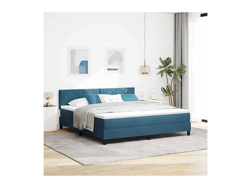 Cadre de lit avec matelas Bleu foncé 180 x 200 cm tissu
