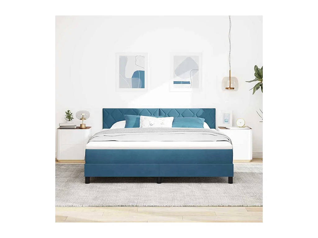 Cadre de lit avec matelas Bleu foncé 180 x 200 cm tissu