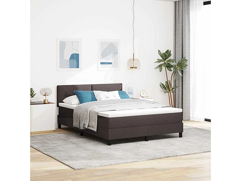 Cadre de lit avec matelas Marron foncé 140 x 190 cm tissu