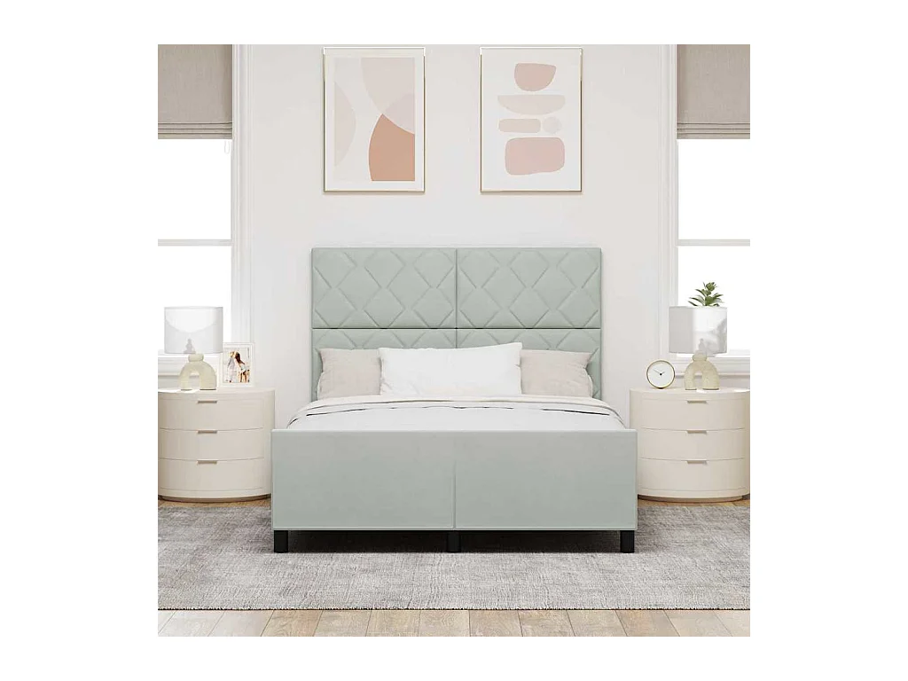 Cadre de lit avec tête de lit Gris clair 140 x 200 cm Velours