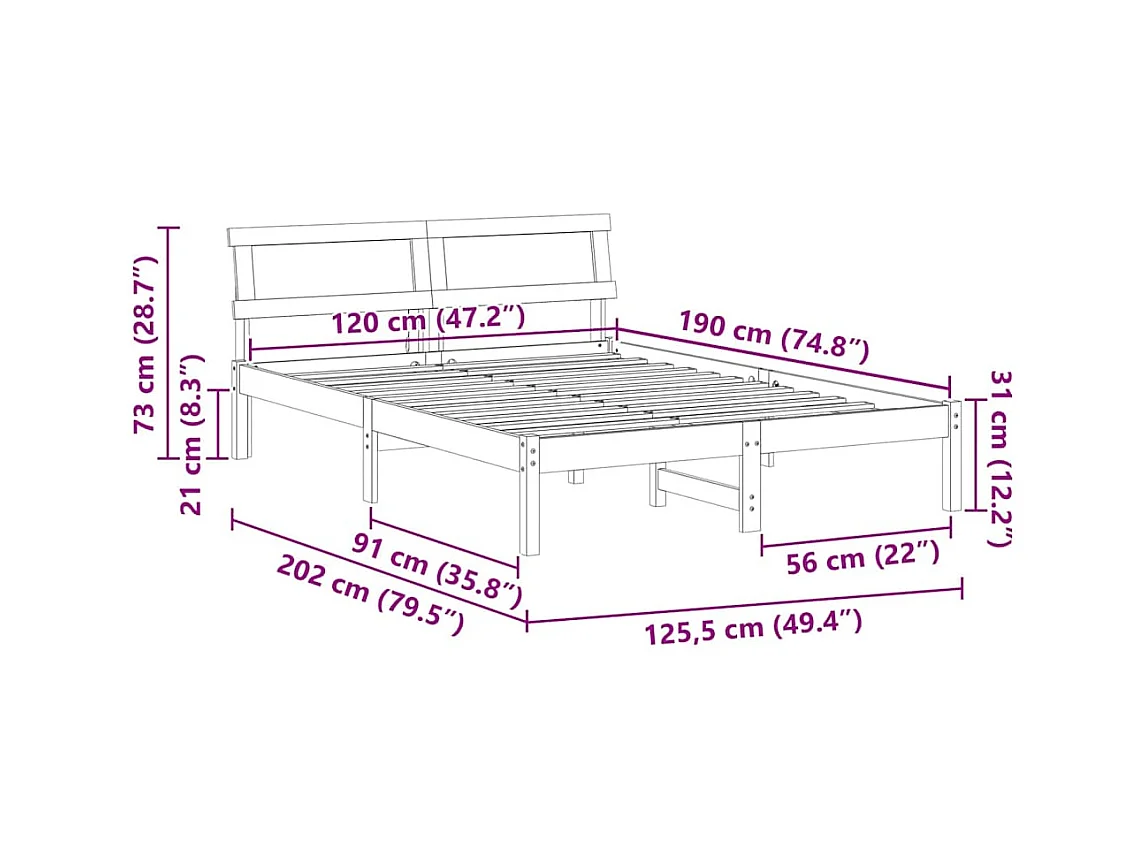 Cadre de lit Marron 120 x 190 cm Bois massif en pin