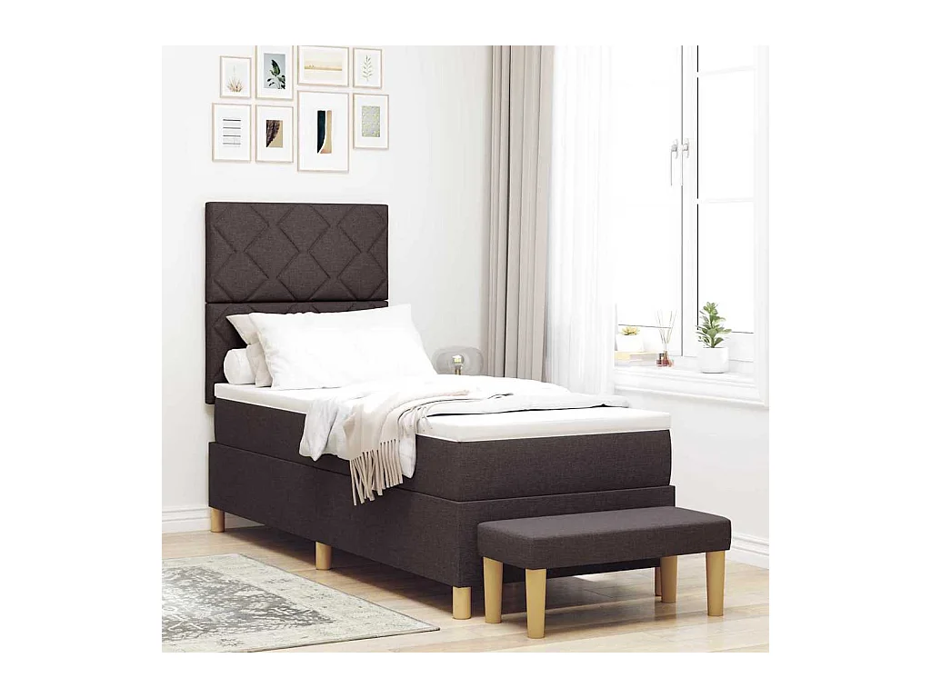 Cadre de lit avec matelas Marron foncé 80 x 200 cm tissu
