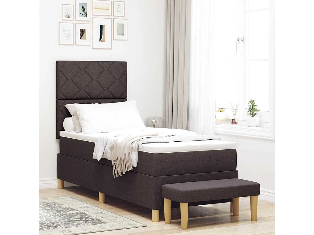 Cadre de lit avec matelas Marron foncé 80 x 200 cm tissu