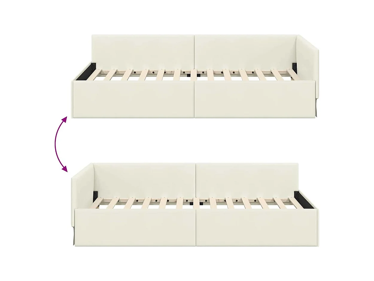 Cadre de lit d'angle Autre avec tête de lit Crème 90 x 190 cm