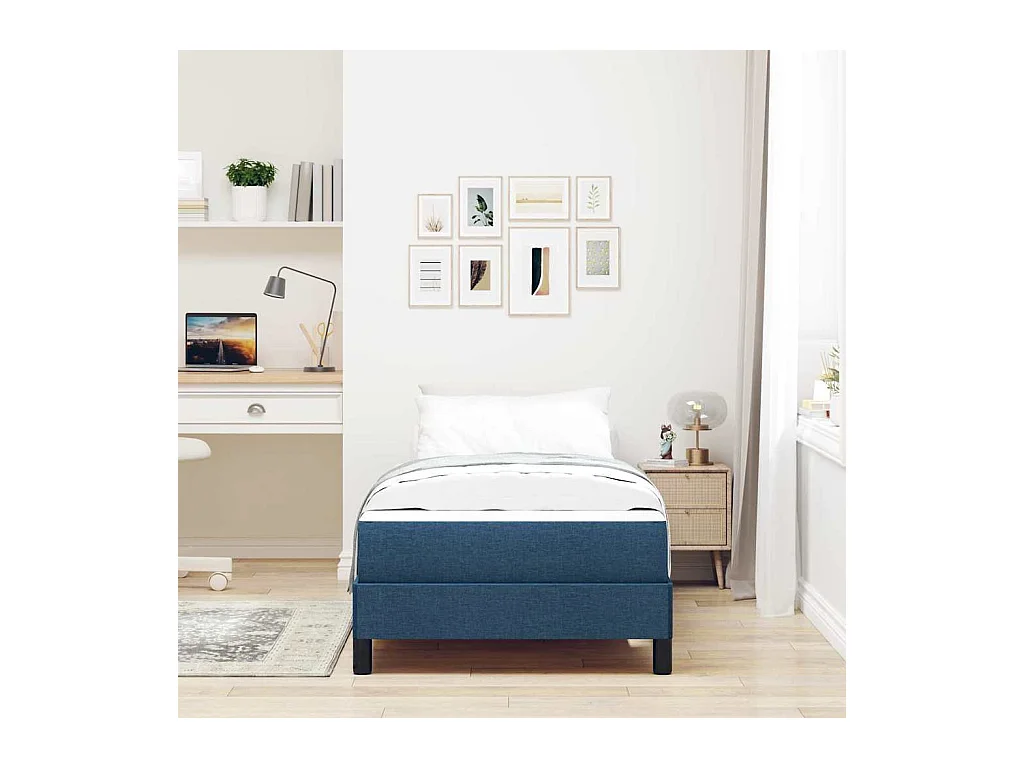 Cama tipo Box Spring con colchón Azul 90 x 190 cm tela