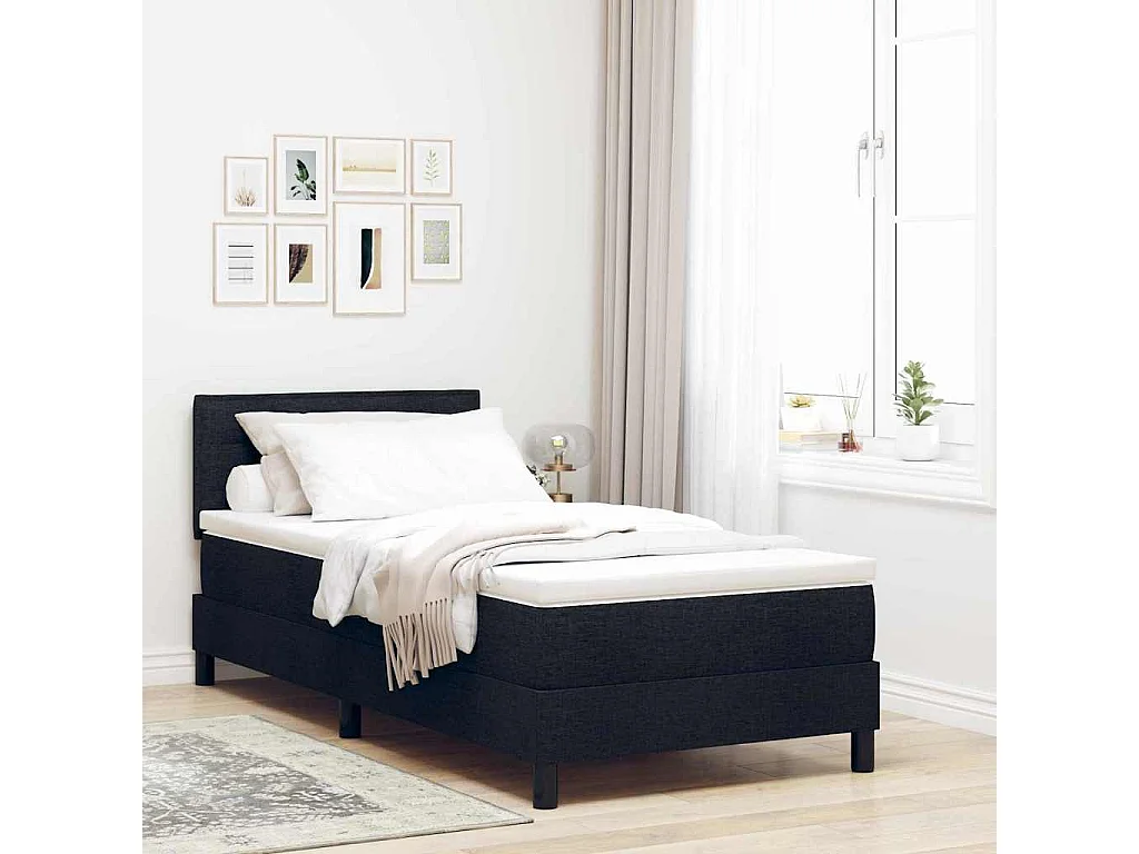 Cama box spring con colchón con colchón Negro 90 x 200 cm tela