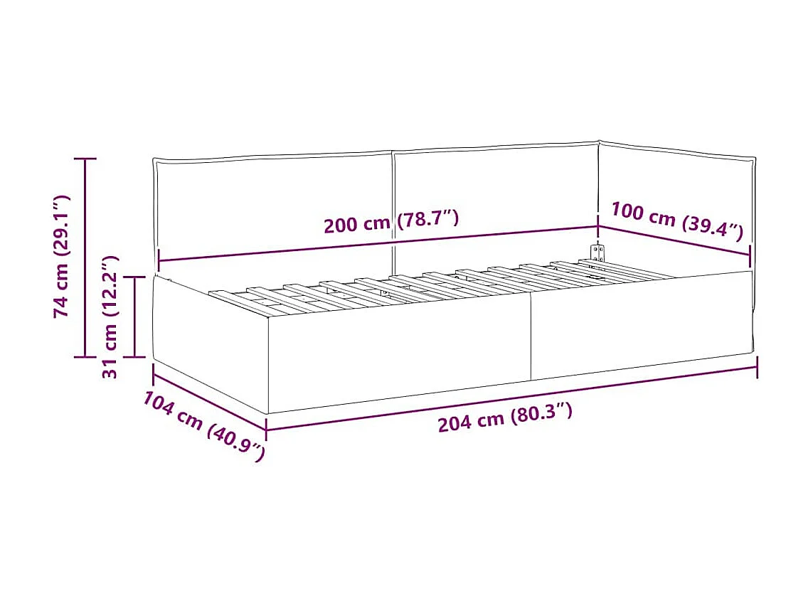 Cadre de lit d'angle Rouge bordeaux 100 x 200 cm tissu
