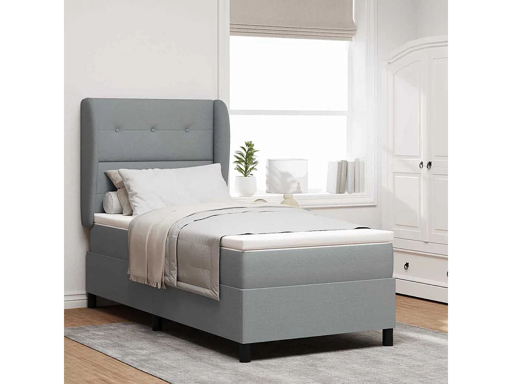 Cadre de lit avec matelas Gris clair 80 x 200 cm tissu