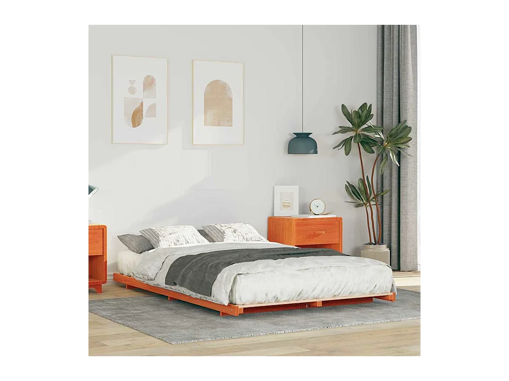Estrutura de cama de chão Castanho-mel 120 x190 cm