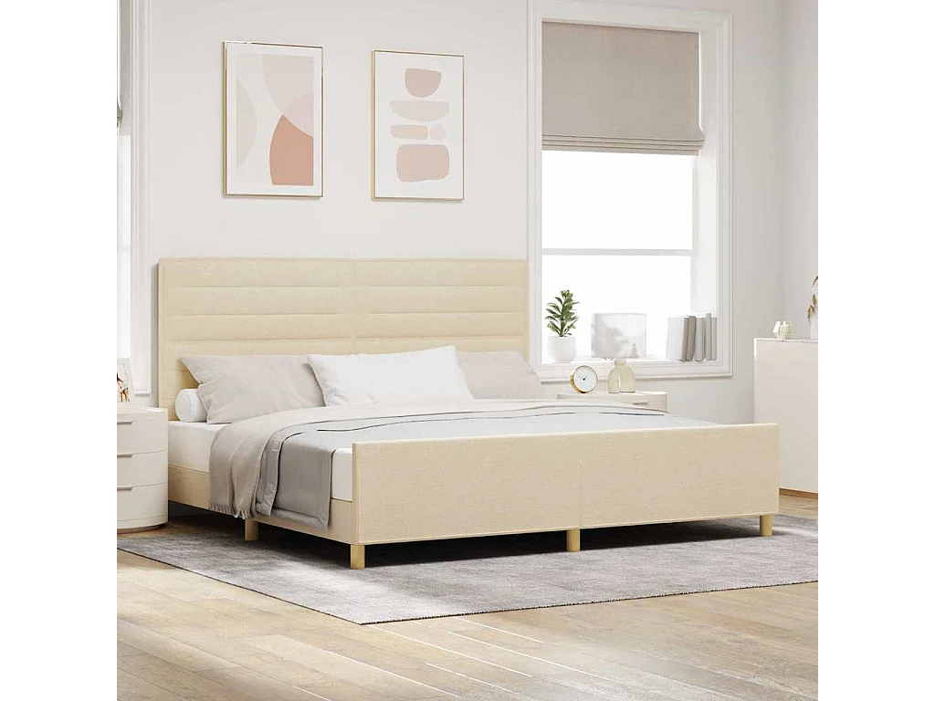 Estructura de cama con cabecera Crema 200 x 200 cm tela