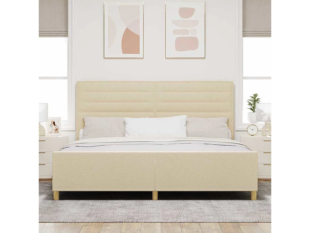 Estructura de cama con cabecera Crema 200 x 200 cm tela