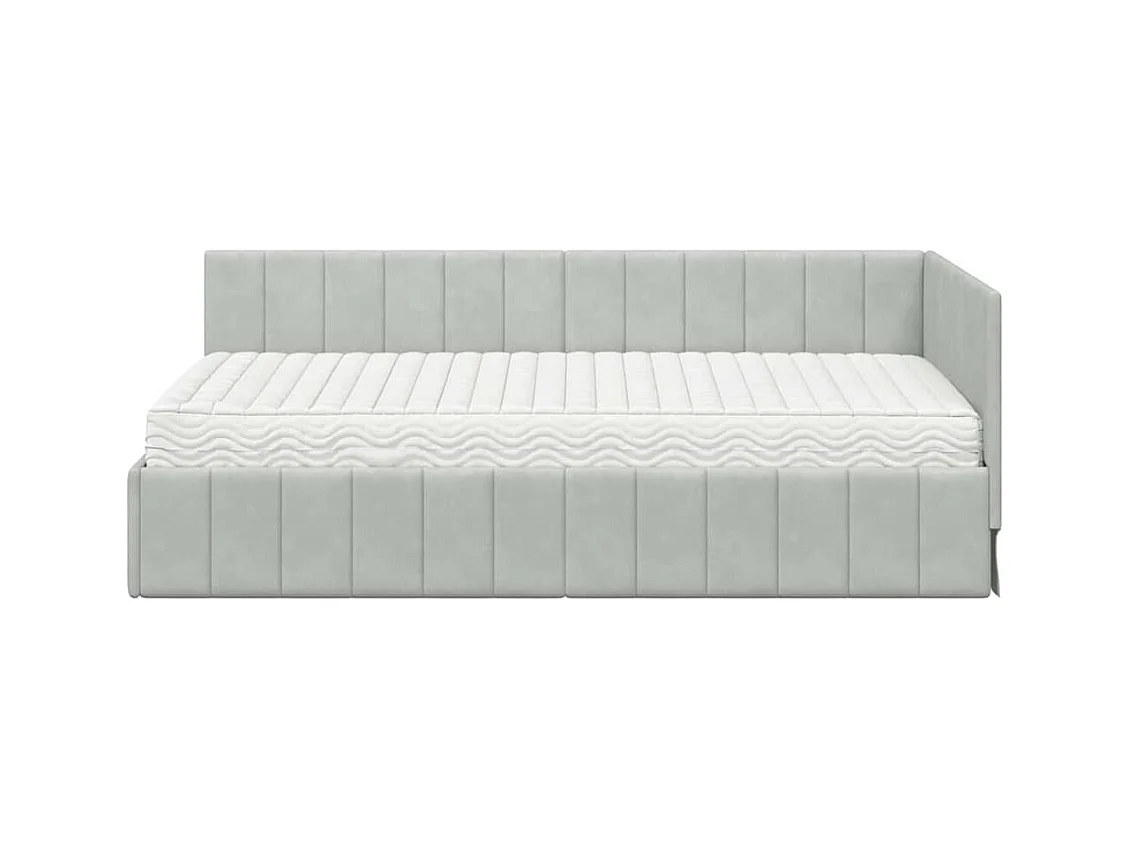 Cadre de lit d'angle Gris clair 90 x 200 cm Velours