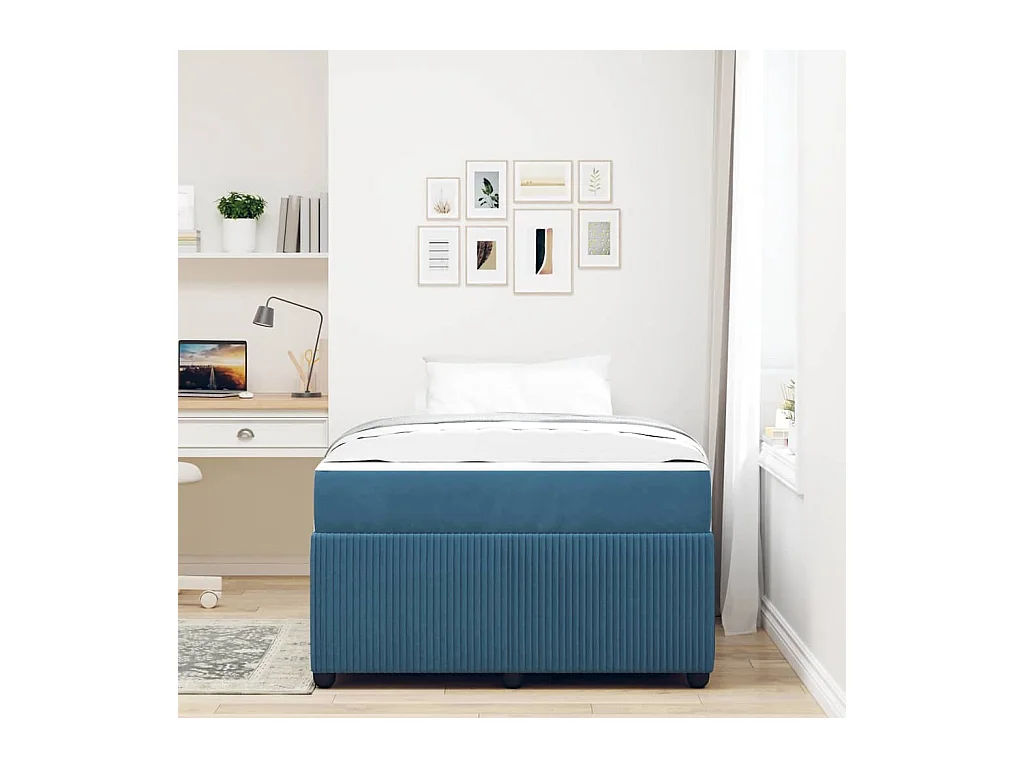 Cadre de lit avec matelas Bleu 120 x 200 cm Velours
