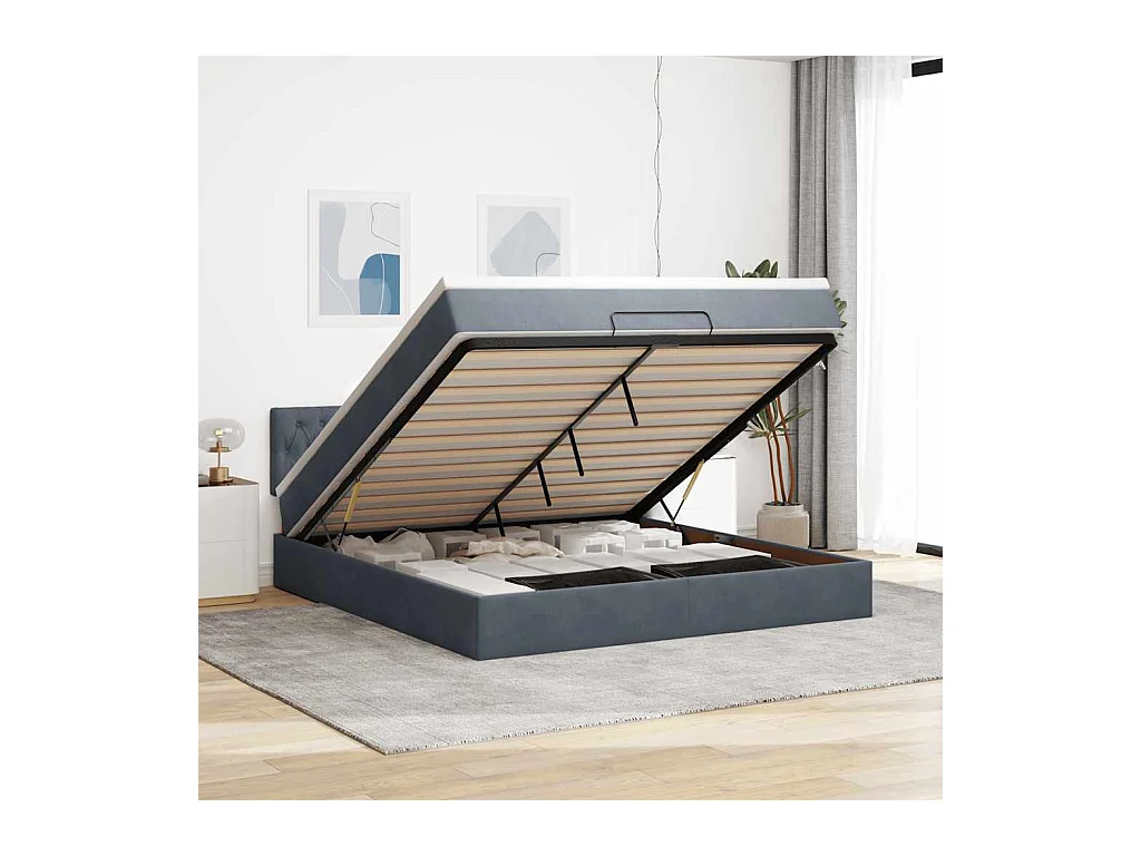 Ottoman bed met matras en LED's 160x200cm fluweel donkergrijs