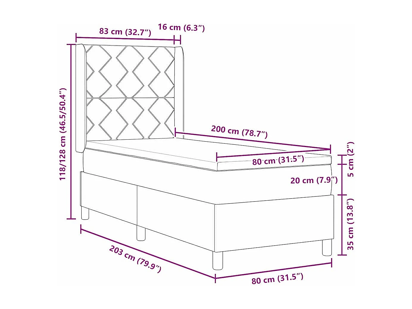 Cadre de lit avec matelas Taupe 80 x 200 cm tissu