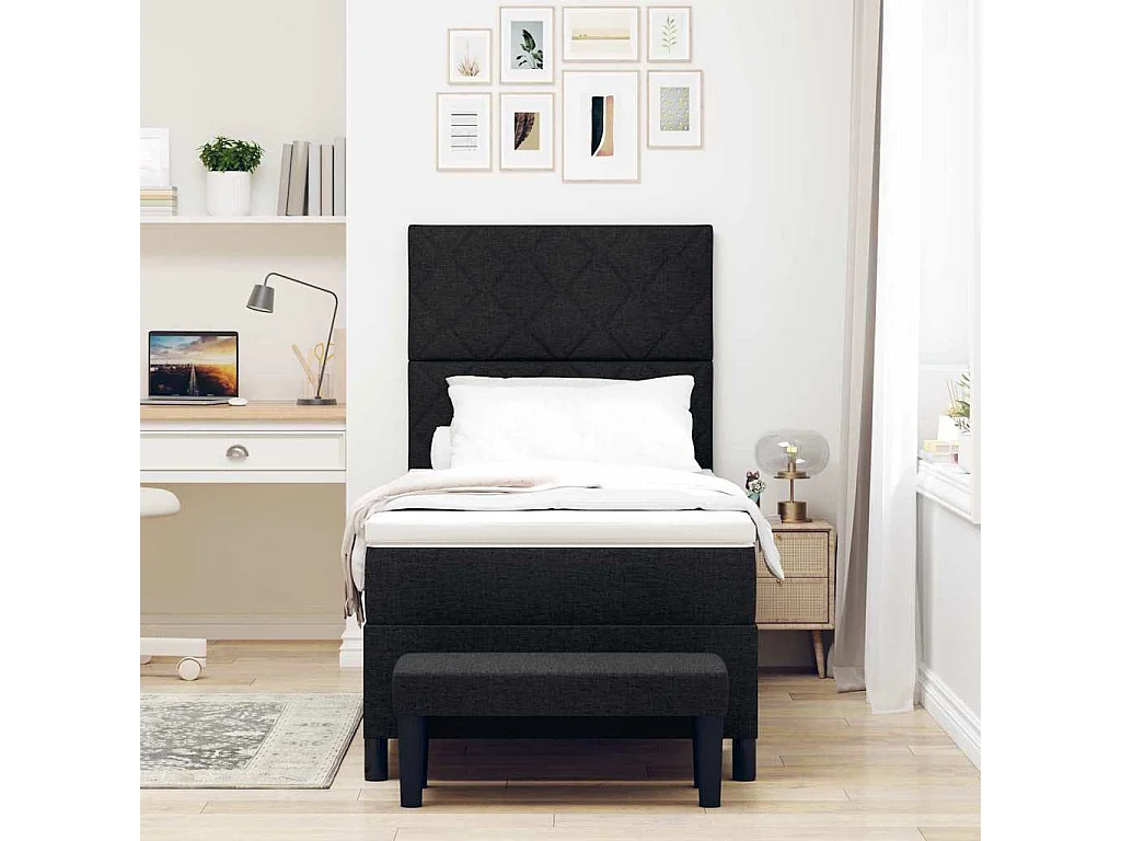 Cadre de lit avec matelas Noir 100 x 200 cm tissu