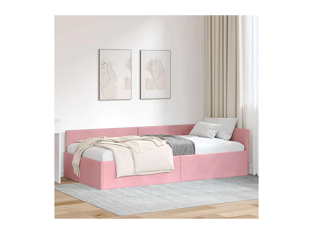 Cadre de lit d'angle Autre avec tête de lit Rose 90 x 190 cm