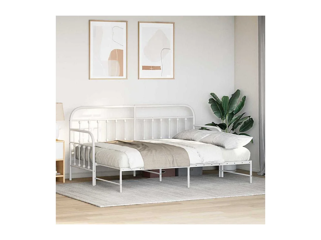 Cadre de lit de jour avec tête de lit Blanc 75 x 190 cm Acier