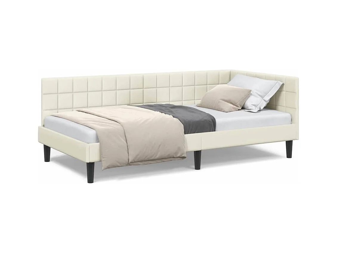 Cadre de lit d'angle avec tête de lit Crème 90 x 190 cm Velours