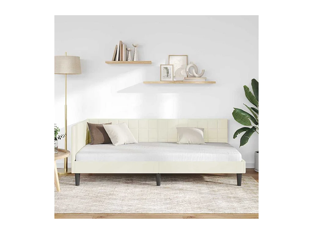 Cadre de lit d'angle avec tête de lit Crème 90 x 190 cm Velours