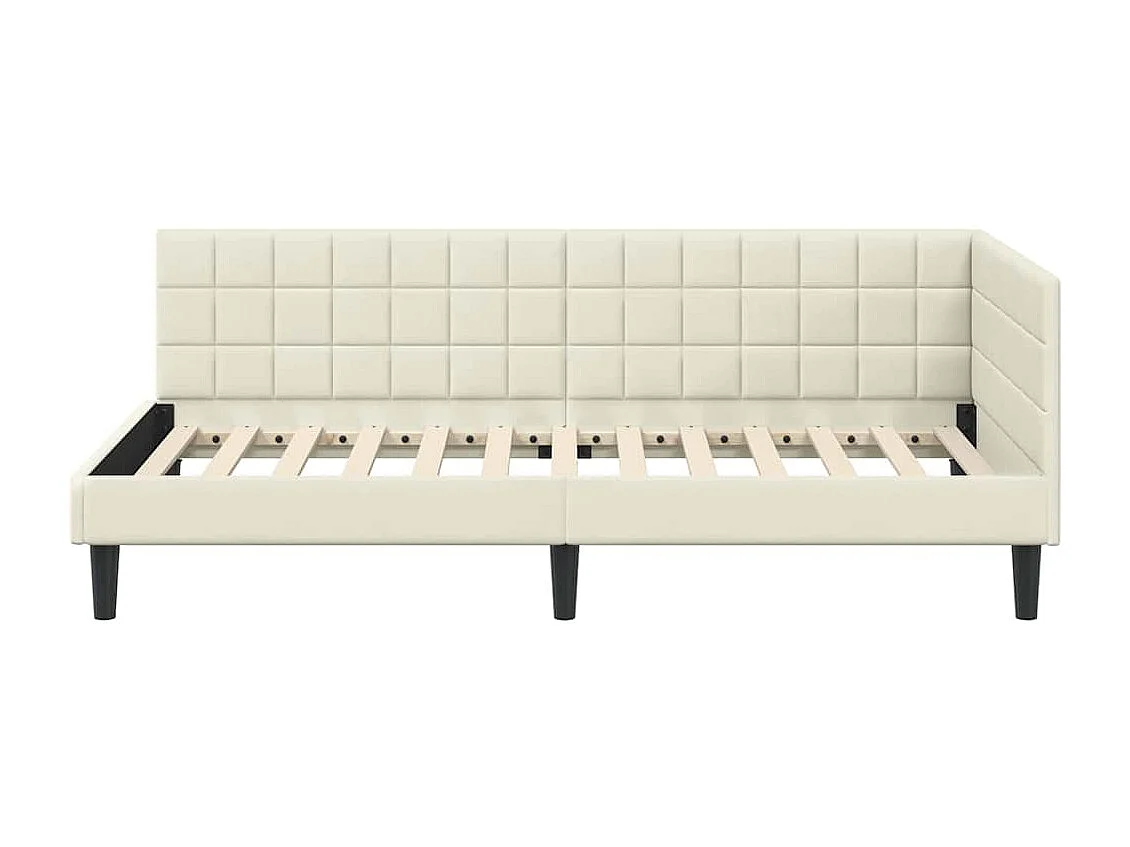 Cadre de lit d'angle avec tête de lit Crème 90 x 190 cm Velours