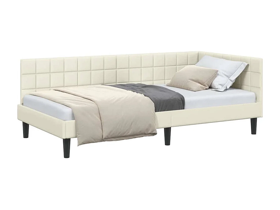 Estrutura de Cama de Canto Creme 90 x 190 cm Veludo