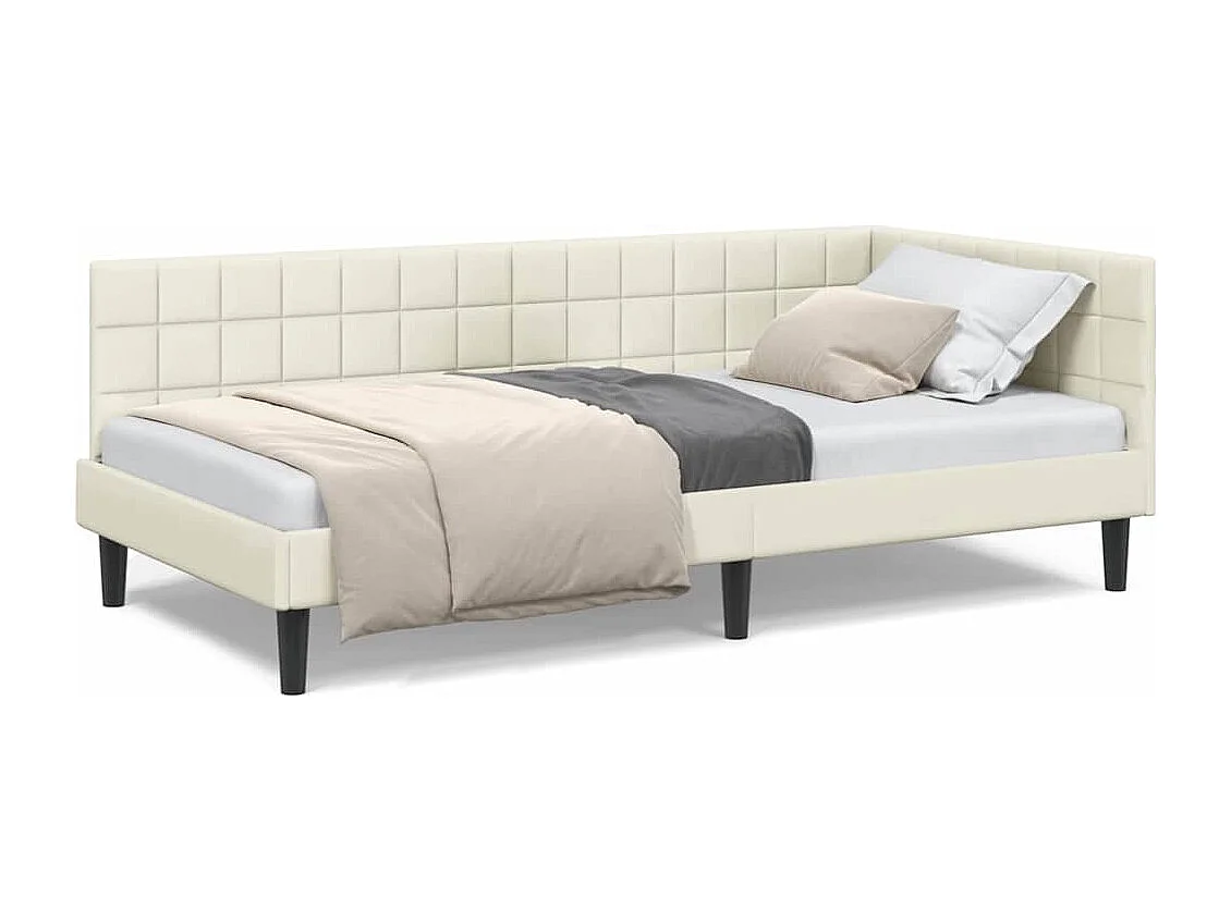 Estrutura de Cama de Canto Creme 90 x 190 cm Veludo
